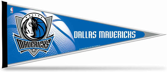 Dallas Mavericks soft felt pennant, blue-and-white triangular flag with team logo.