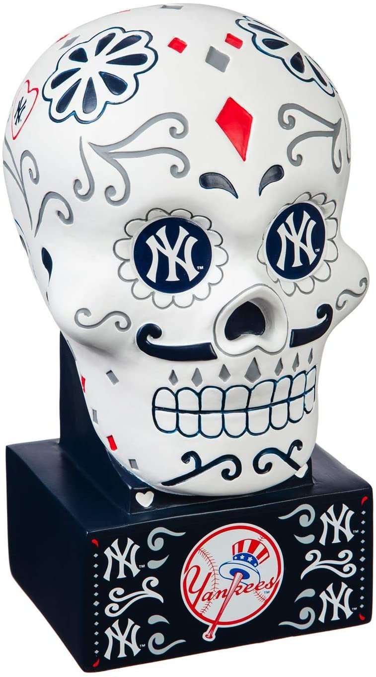 New York Yankees sugar skull outdoor statue with skull face and NY logos