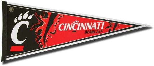 Black soft felt pennant with large white C, red bearcat graphic, Cincinnati Bearcats text