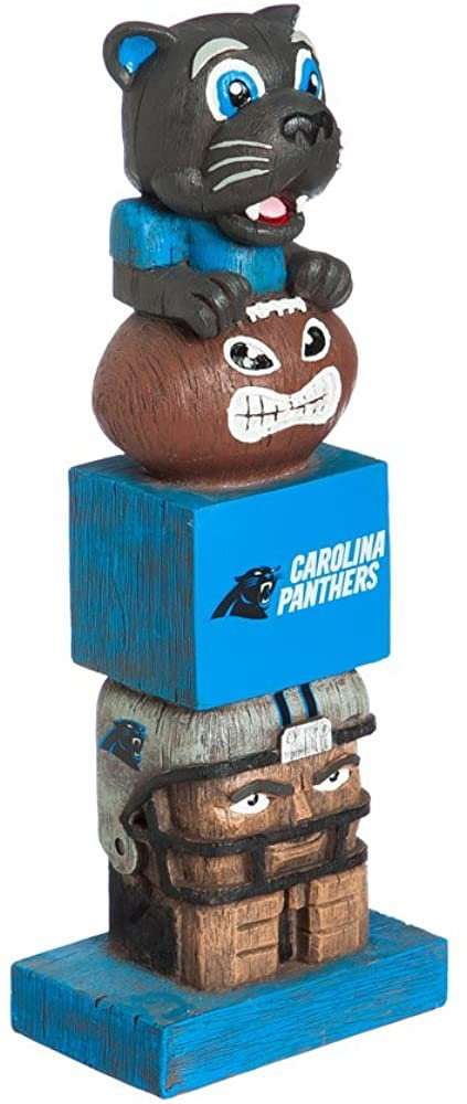 Carolina Panthers tiki totem garden statue with stacked animal faces on blue base
