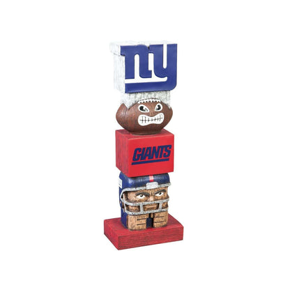 New York Giants resin tiki totem with blue-white top, red base and stacked faces
