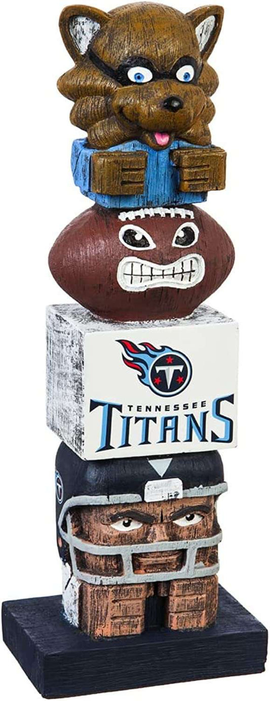Tennessee Titans tiki totem garden statue with raccoon head, monster face, and team logos