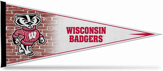 Red/white soft felt pennant with Badgers logo and 'WISCONSIN BADGERS' lettering