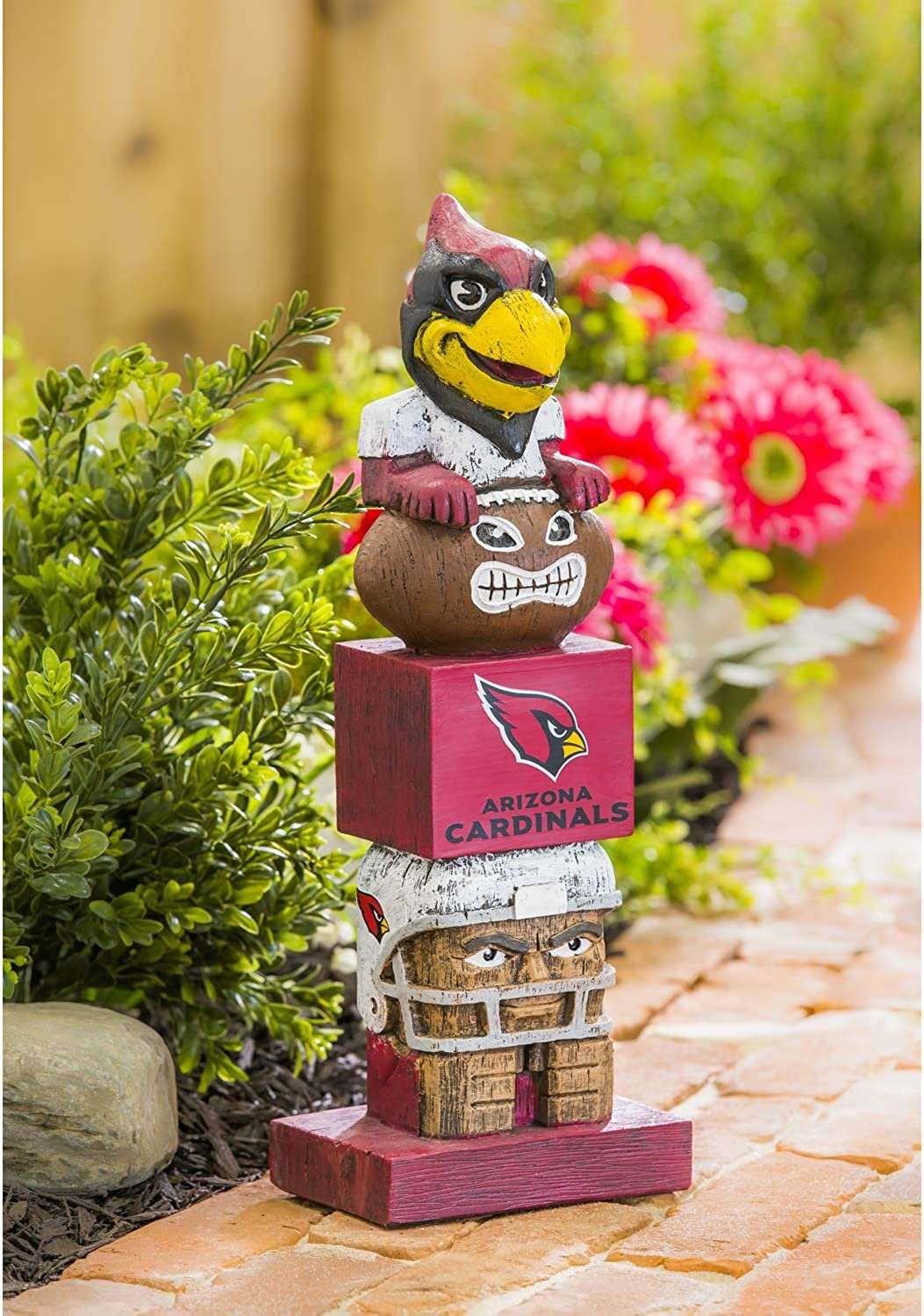 Arizona Cardinals resin totem garden statue with stacked carved characters and red base
