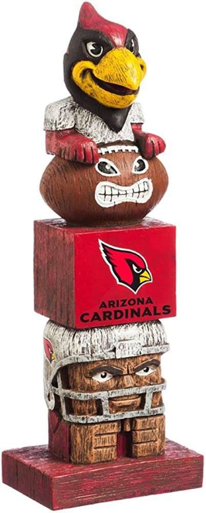 Arizona Cardinals resin totem garden statue, stacked faces on red pedestal