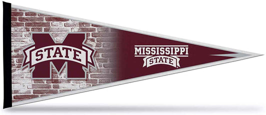 Maroon and white NCAA Bulldogs soft felt pennant with Mississippi State logo, triangular