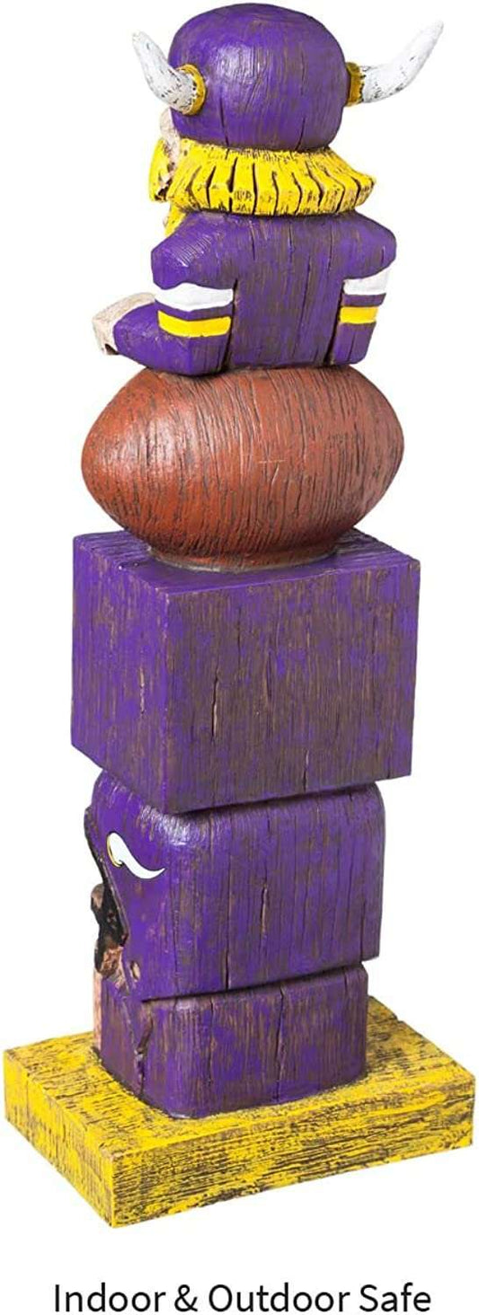 Purple Vikings tiki totem garden statue from side view with stacked carved faces, 16 in