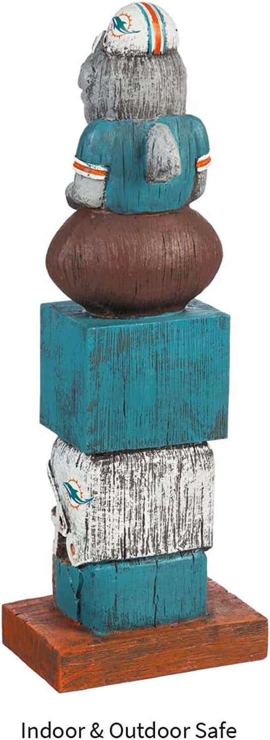 Miami Dolphins tiki totem resin garden statue, side view with Dolphins logo and teal blocks