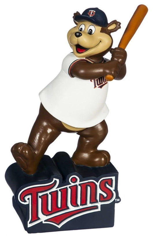 12-inch Twins mascot resin garden statue, brown character holding baseball bat