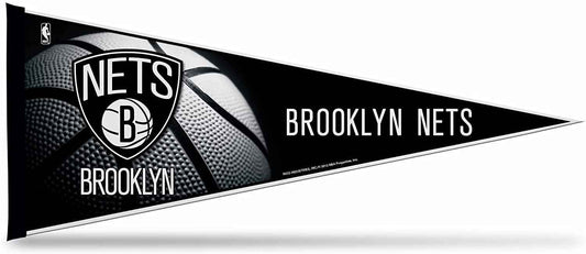 Soft felt basketball pennant with Nets logo and BROOKLYN NETS text, black and white