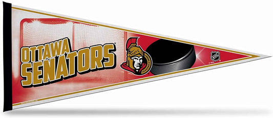 Soft felt Ottawa Senators pennant with Ottawa Senators text and logo on triangular flag