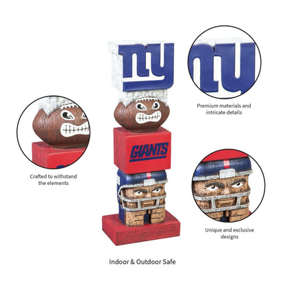 New York Giants resin tiki totem with blue top block, red middle cube, and base