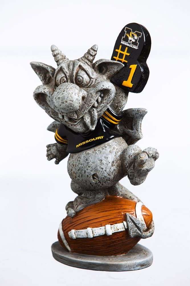University of Missouri Tigers GoGoyle gargoyle garden statue, gray stone, black shield