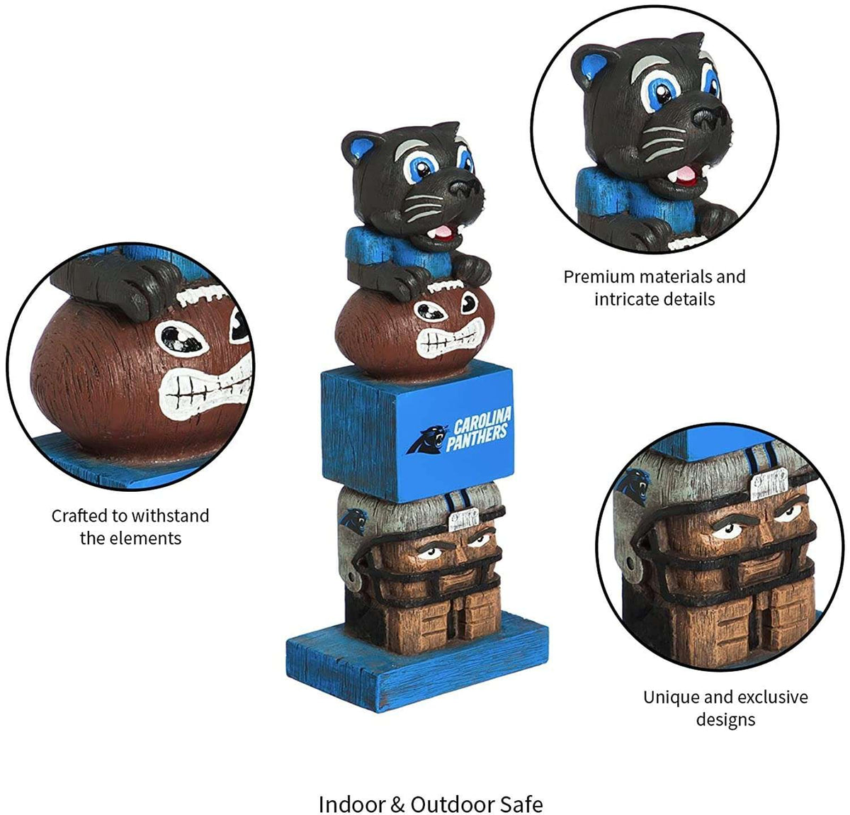 Carolina Panthers tiki totem garden statue with inset close-ups of carved details