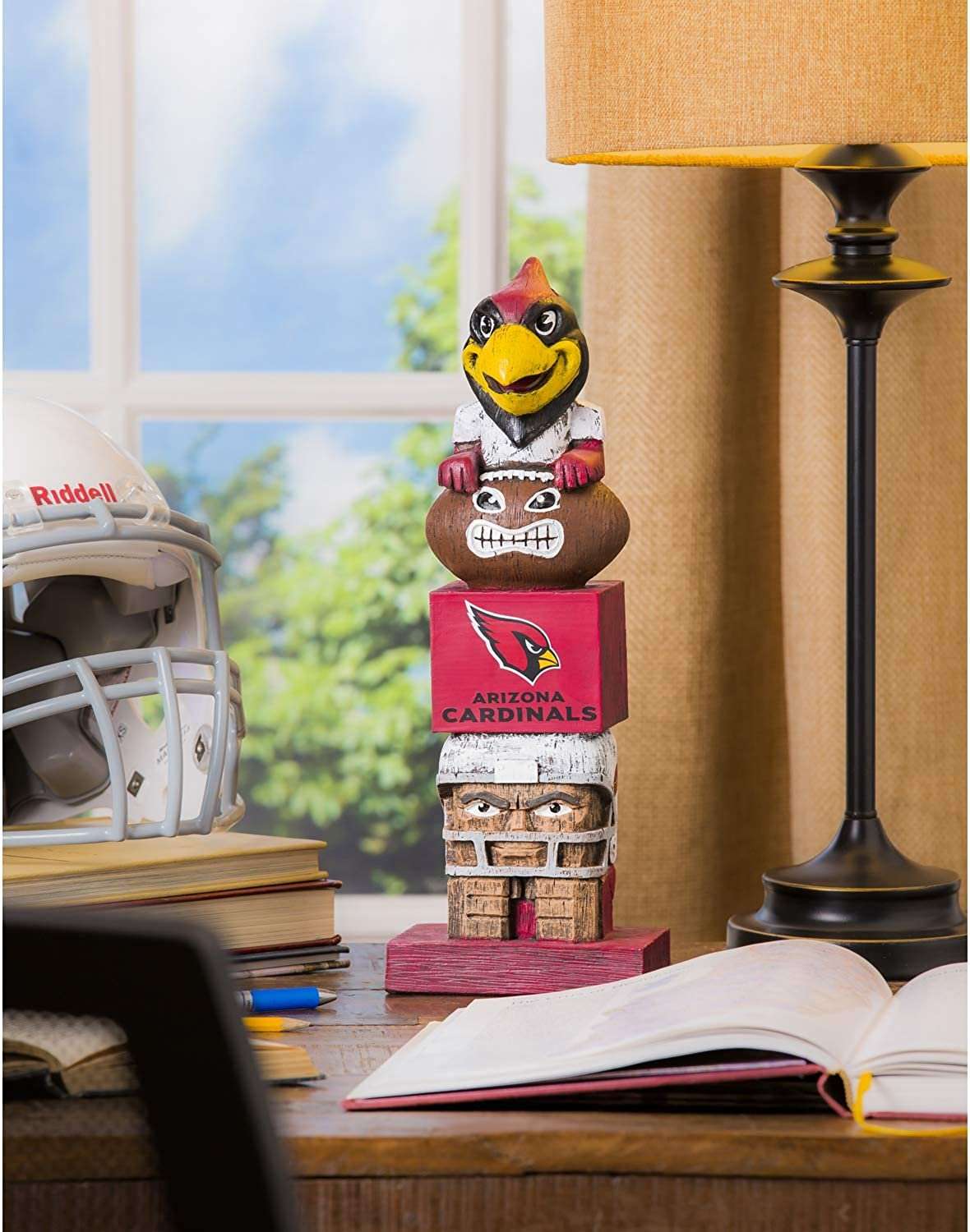 Arizona Cardinals resin totem statue showing bird top and Cardinals logo pedestal