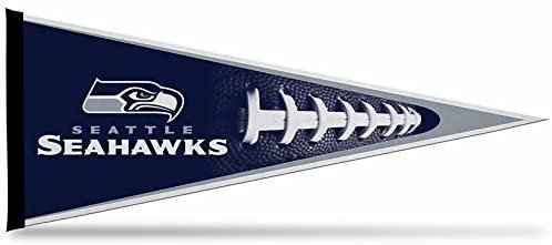 Seattle Seahawks dark blue soft felt pennant with white logo and football play graphic
