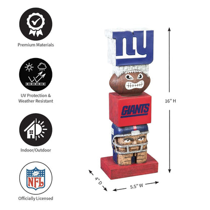 New York Giants resin tiki totem, stacked cubby faces with Giants logo blocks