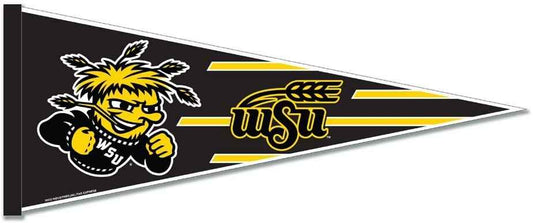 Soft felt pennant with black background, yellow WSU logo and mascot, triangular shape