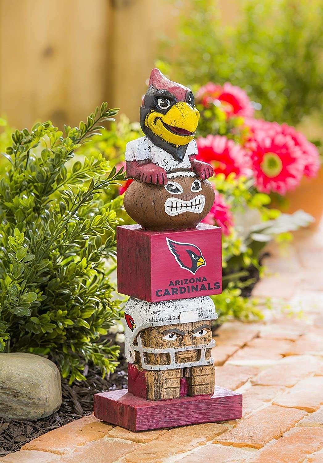 Arizona Cardinals resin totem garden statue with bird, smiling face, and red base