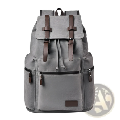 Men's Canvas Travel Backpack | 20-35L Large Capacity | Leather Accents | Black, Gray, Khaki