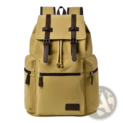 Men's Canvas Travel Backpack | 20-35L Large Capacity | Leather Accents | Black, Gray, Khaki