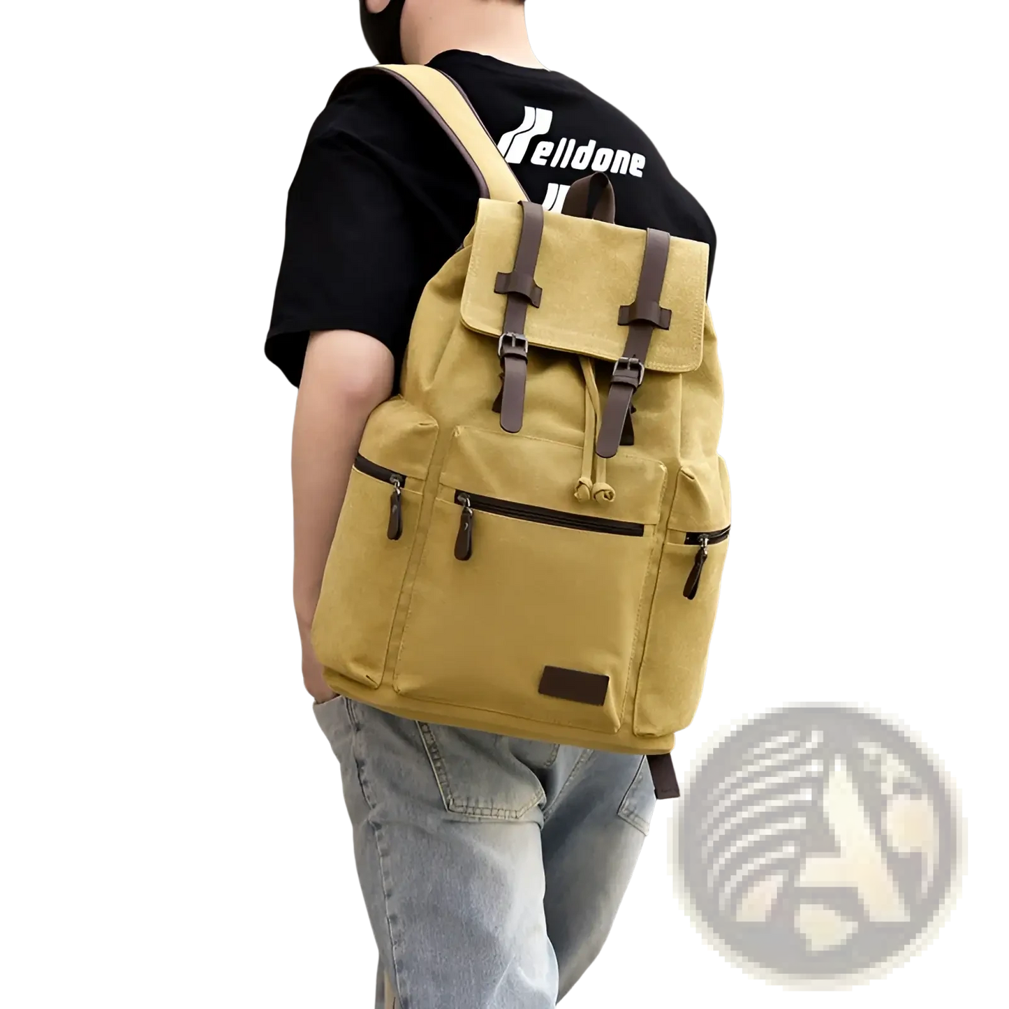 Men's Canvas Travel Backpack | 20-35L Large Capacity | Leather Accents | Black, Gray, Khaki