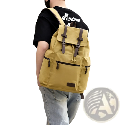 Men's Canvas Travel Backpack | 20-35L Large Capacity | Leather Accents | Black, Gray, Khaki