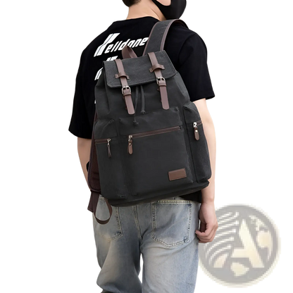 Men's Canvas Travel Backpack | 20-35L Large Capacity | Leather Accents | Black, Gray, Khaki