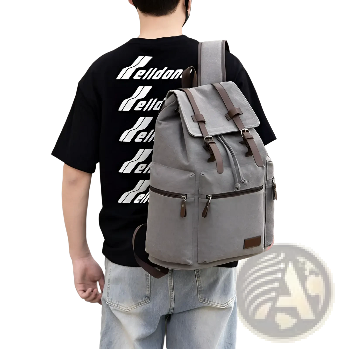 Men's Canvas Travel Backpack | 20-35L Large Capacity | Leather Accents | Black, Gray, Khaki