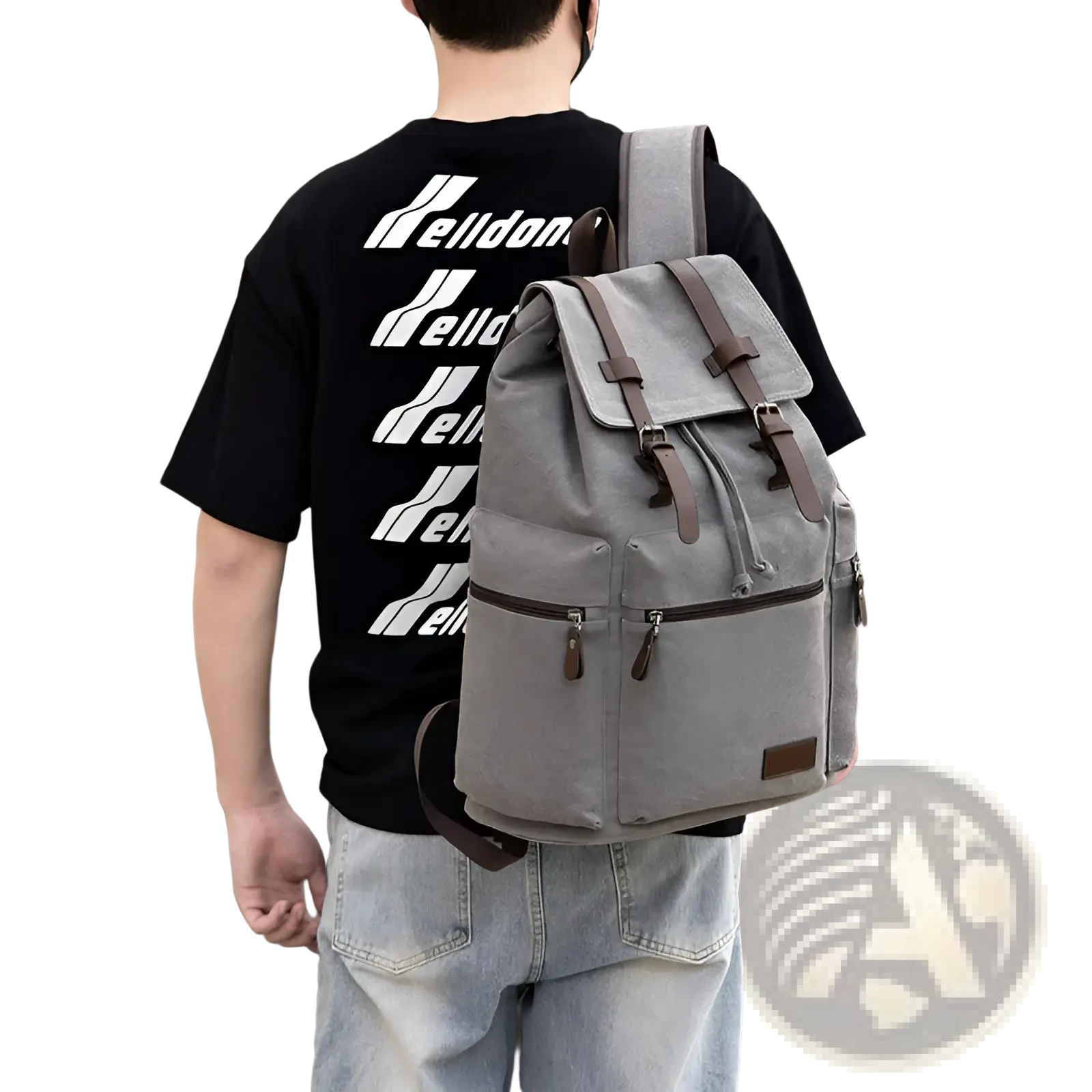 Men's Canvas Travel Backpack | 20-35L Large Capacity | Leather Accents | Black, Gray, Khaki