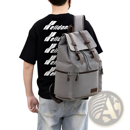 Men's Canvas Travel Backpack | 20-35L Large Capacity | Leather Accents | Black, Gray, Khaki