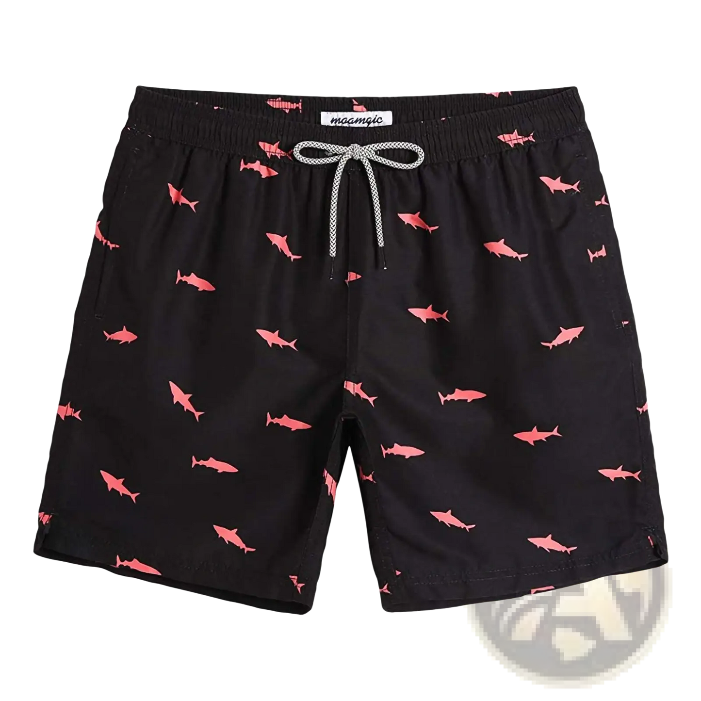 Men's Pink Shark Print Quick-Dry Swim Trunks | Polyester | 6 Colors | S–XXL