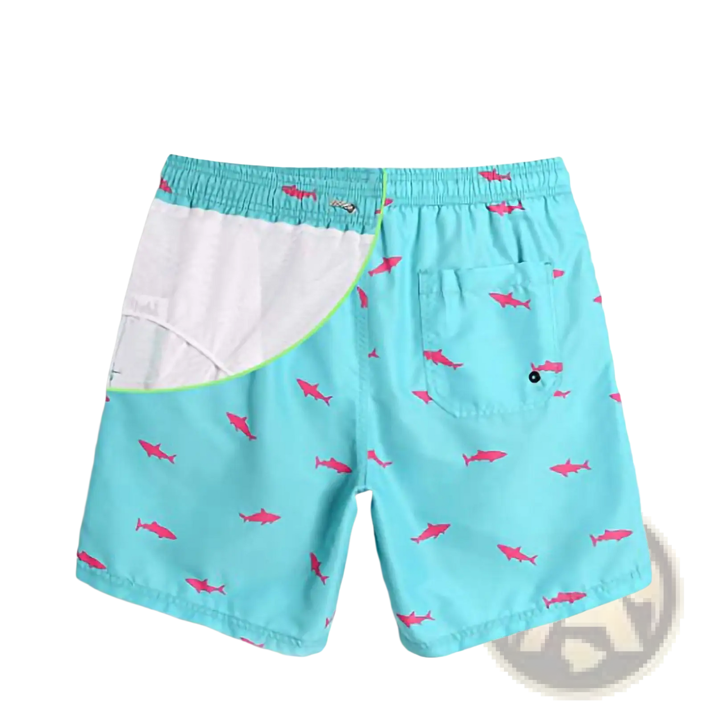 Men's Pink Shark Print Quick-Dry Swim Trunks | Polyester | 6 Colors | S–XXL