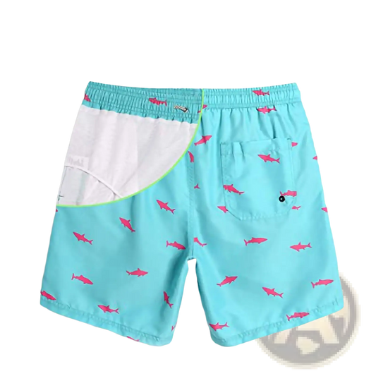 Men's Pink Shark Print Quick-Dry Swim Trunks | Polyester | 6 Colors | S–XXL
