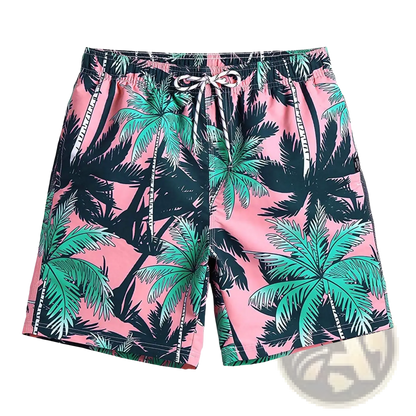 Men's Pink Shark Print Quick-Dry Swim Trunks | Polyester | 6 Colors | S–XXL