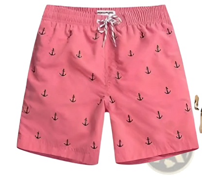 Men's Pink Shark Print Quick-Dry Swim Trunks | Polyester | 6 Colors | S–XXL