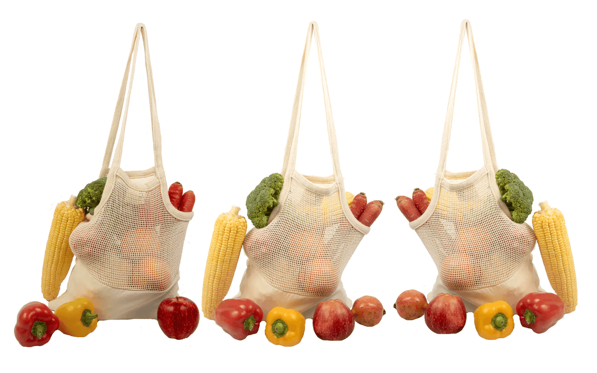 Organic Cotton Mesh & Fabric Tote Bag