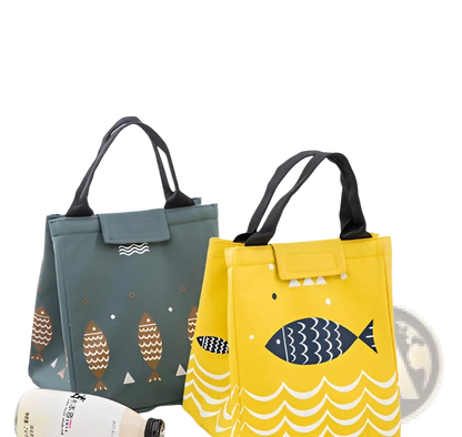 Mini Cartoon Oxford Insulated Picnic Handbag | Fish Pattern | 4 Colors | Velcro Closure | ARBA Global - Niksstuff
