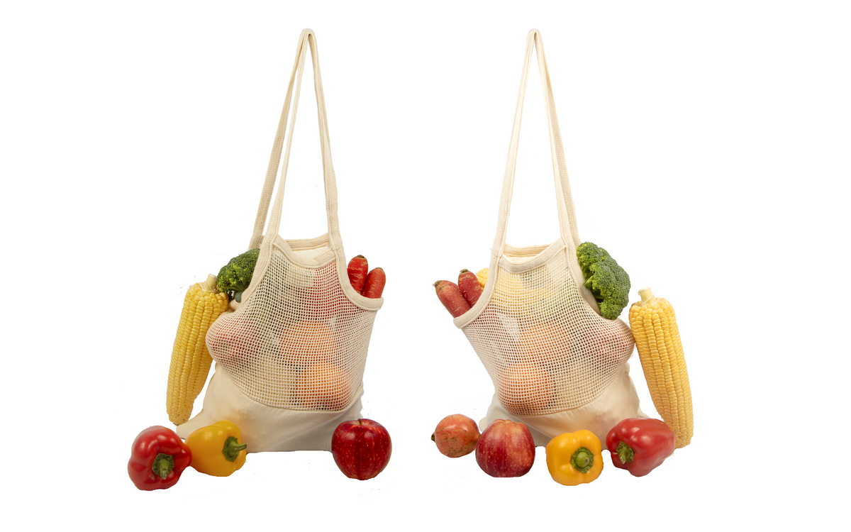 Organic Cotton Mesh & Fabric Tote Bag
