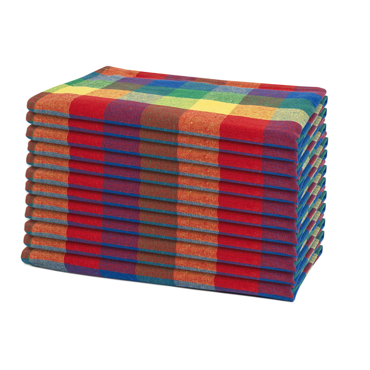 Multicolor plaid cotton dinner napkins, set of 12, folded stack