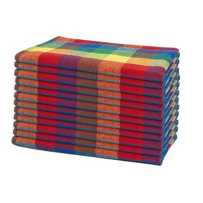 Multicolor plaid cotton dinner napkins, set of 12, folded stack