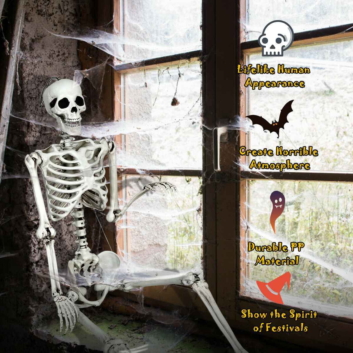 5.4 FT Life-Size Halloween Skeleton – Full Body Hanging with Movable Joints