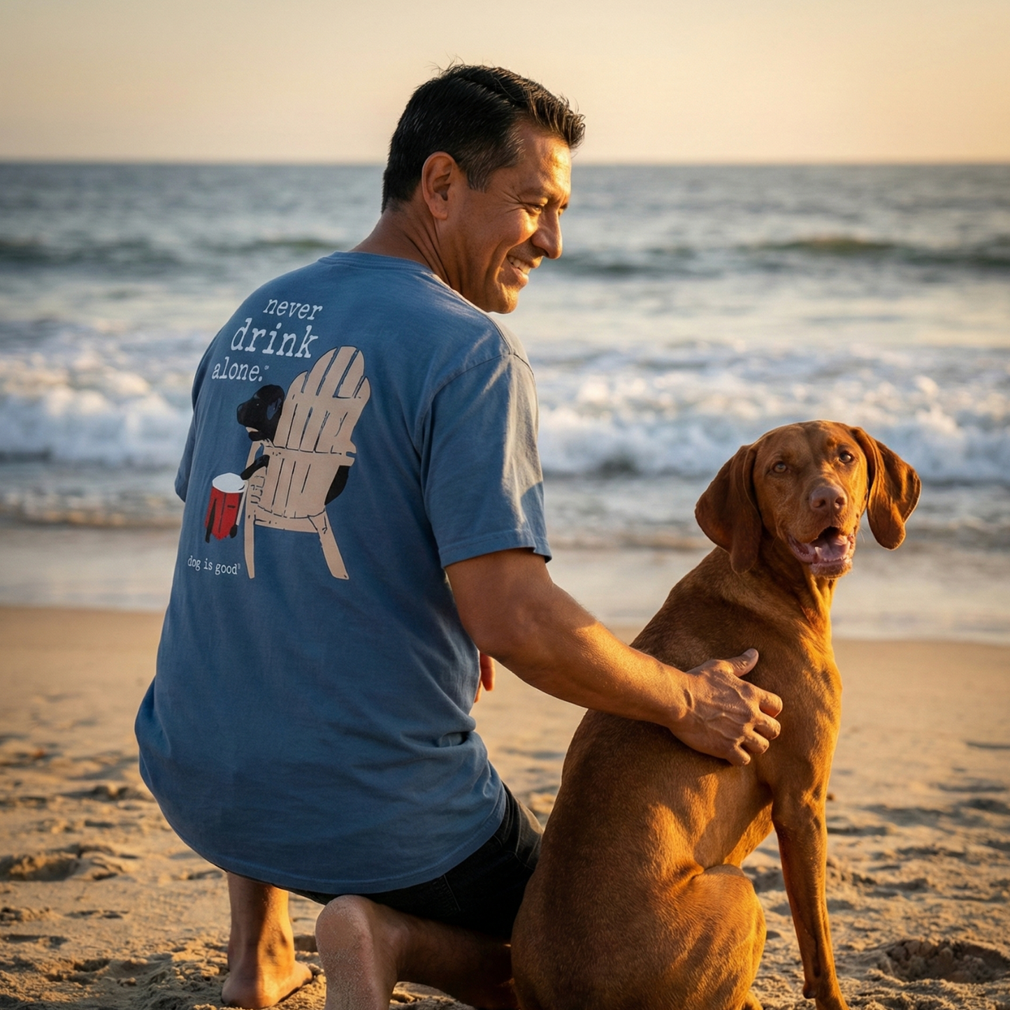 Dog is Good — Never Drink Alone T-Shirt | 100% Cotton | Unisex | Grey, Blue, Stone Green | S–3XL