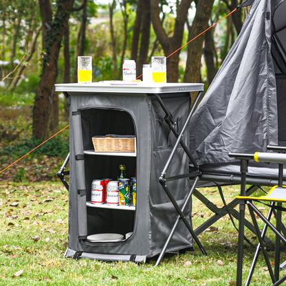 Folding Camping Storage Cabinet | 3 Shelves + Tabletop | M, L or XL | Waterproof Oxford Cloth | Gray