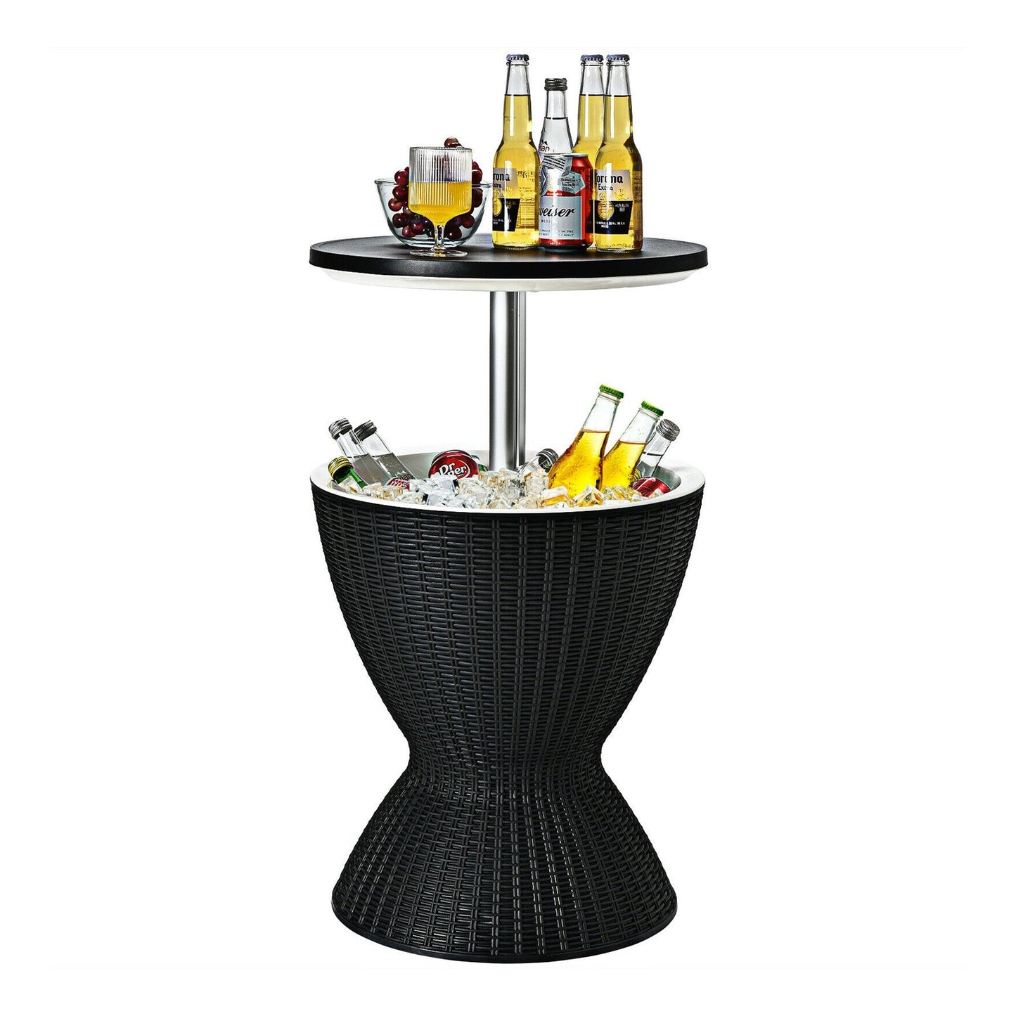 3-in-1 Rattan Cooler Bar Table with Adjustable Ice Bucket | 8 Gallon