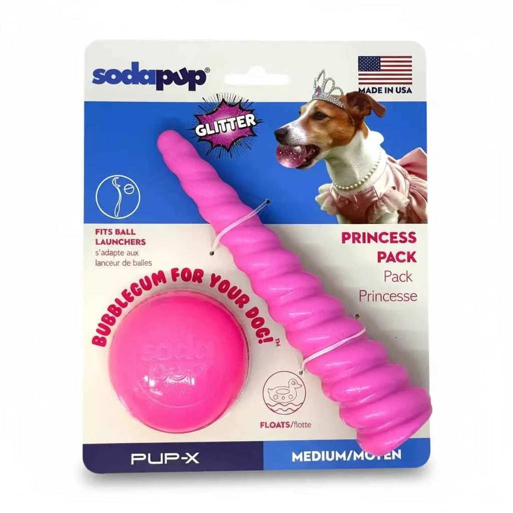 SodaPup Princess Pack 2-Pack Dog Toy - Pink Glitter Ball & Unicorn