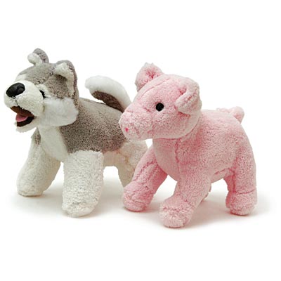 Jeffers Animal Cuddlers Plush Squeaky Dog Toys | 8" | Pink Pig or Gray/White Dog - Niksstuff
