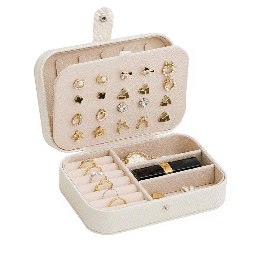 Portable Travel Jewelry Box – Small PU Leather Organizer Case