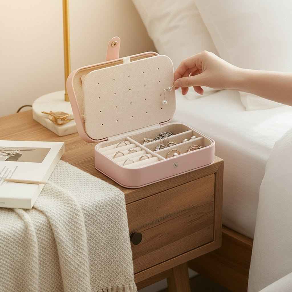 Portable Travel Jewelry Box – Small PU Leather Organizer Case