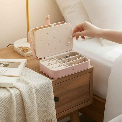 Portable Travel Jewelry Box – Small PU Leather Organizer Case